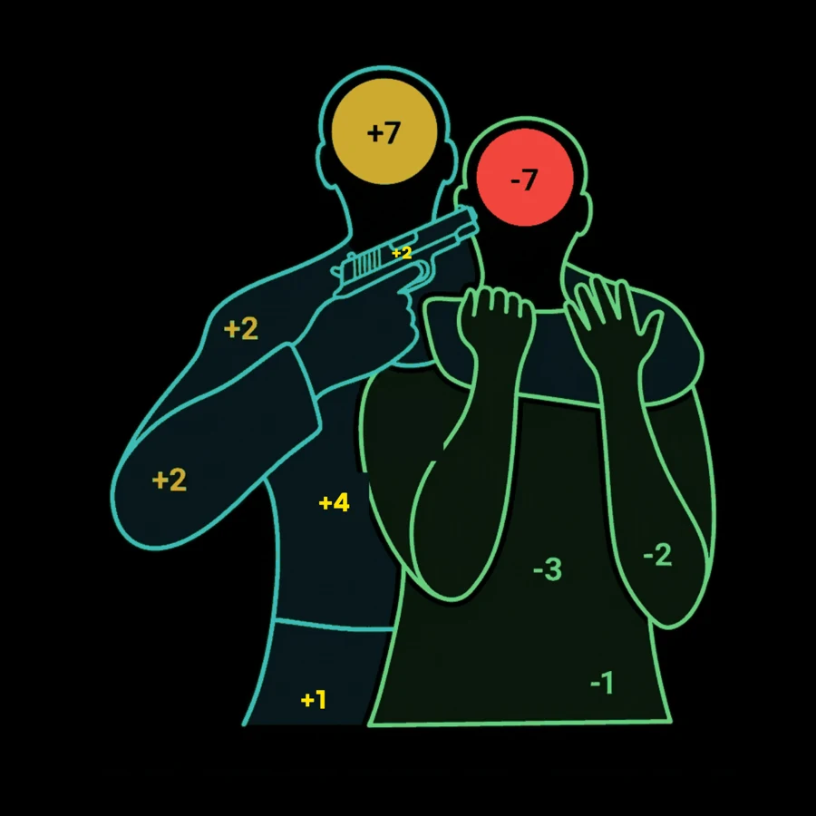 Hostage board — hit the taker, spare the hostage