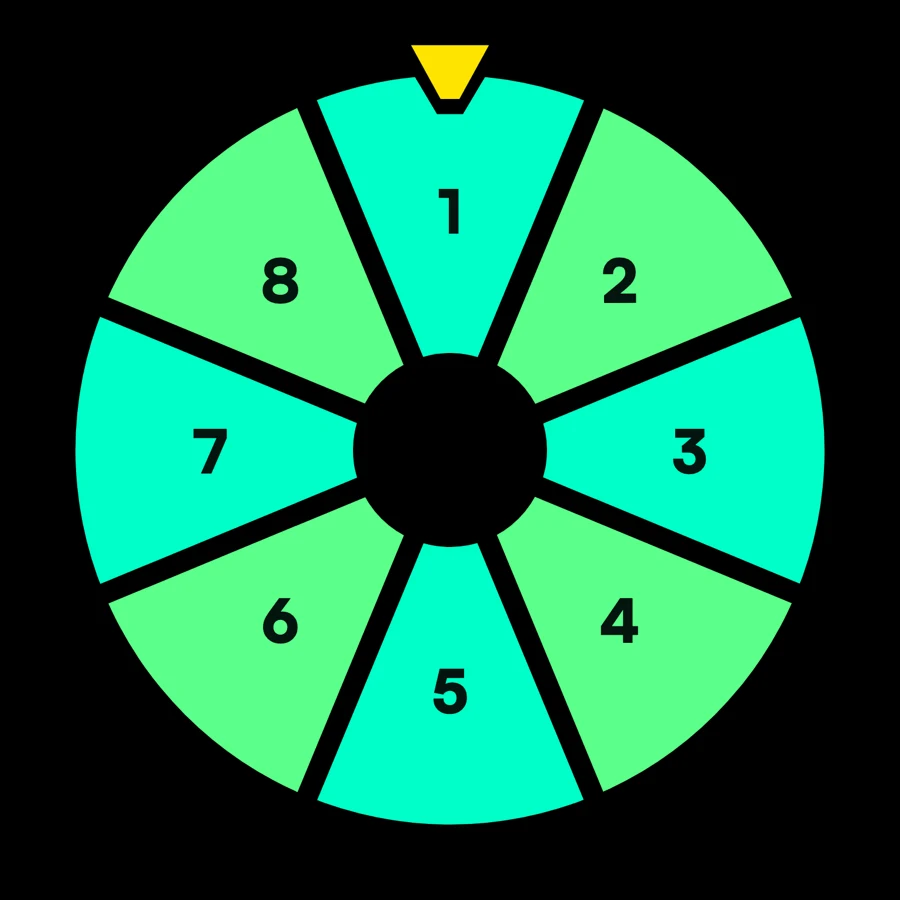 Wheel of Forfeits board — eight social forfeits around the wheel